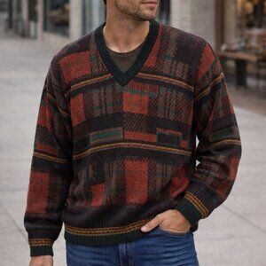 Adonis brand size M striped Style Multicolor Sweater, acrylic and wool blend